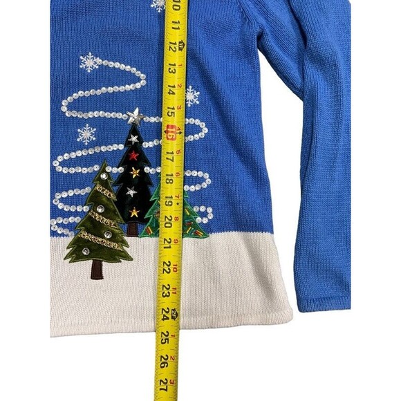 Crystal Kobe powder blue Cardigan Embellished Sequin Christmas Tree Sweater 3XL - Picture 10 of 11